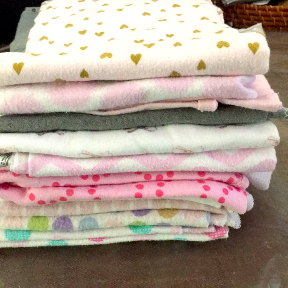Stack of 12 Soft Baby Burp Cloths & Washcloths - Pastel Hearts & Polka Dots